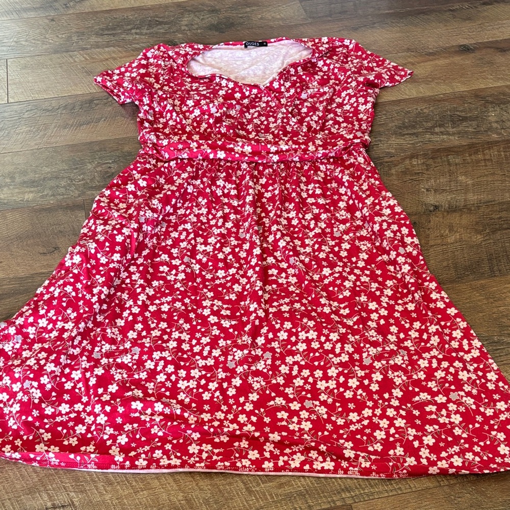 Red Floral V-Neck Dress